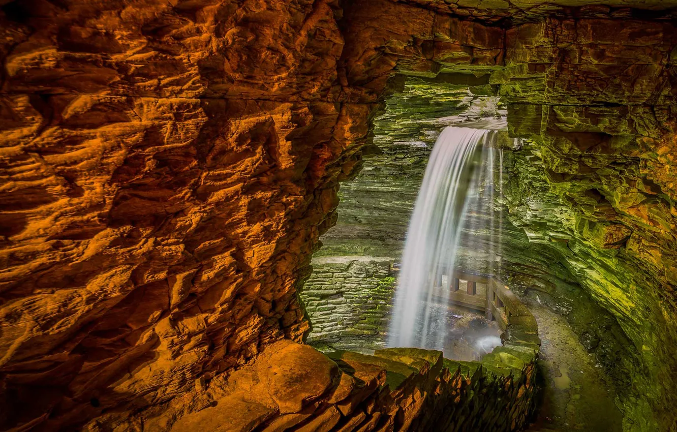 Фото обои парк, скалы, водопад, США, штат Нью-Йорк, Уоткинс Глен