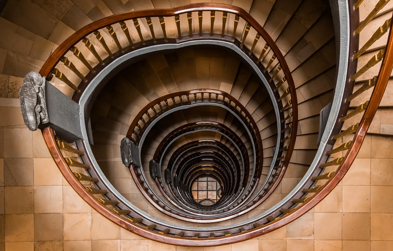 Фото обои staircase, circle, stairs, spiral handrail