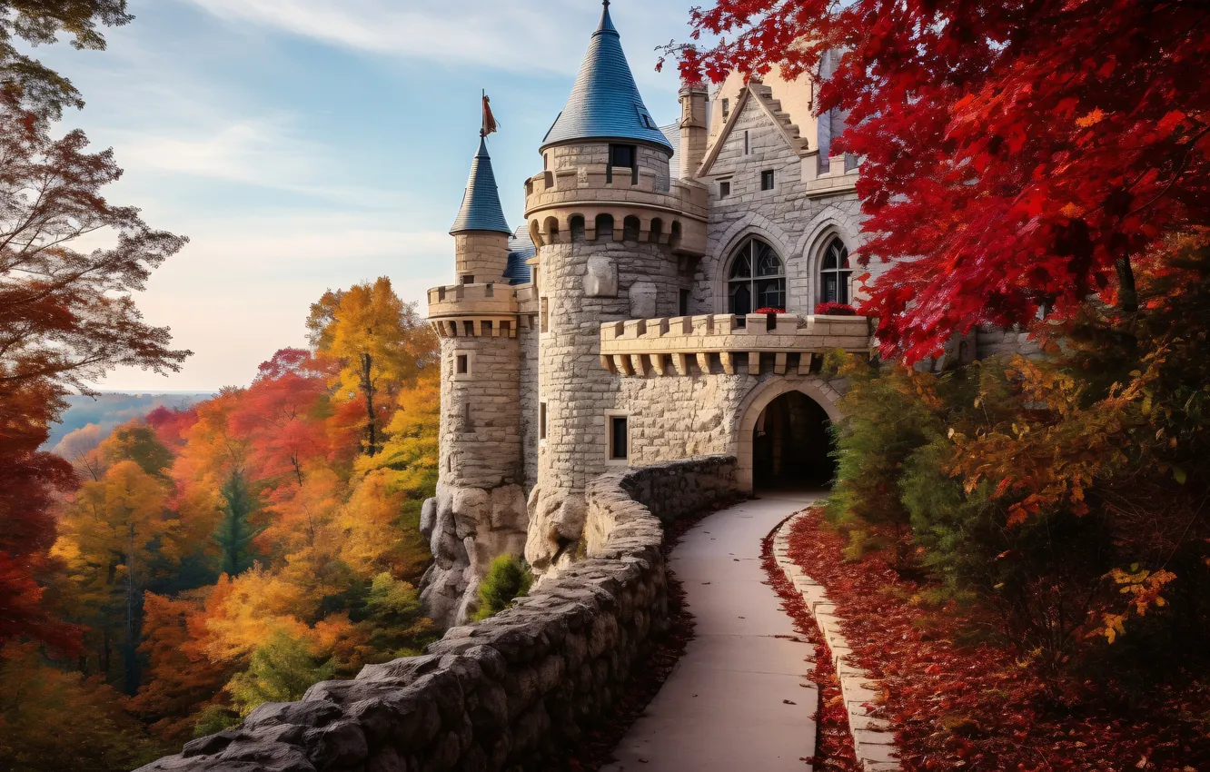 Фото обои осень, пейзаж, замок, landscape, beautiful, autumn, castle, ancient