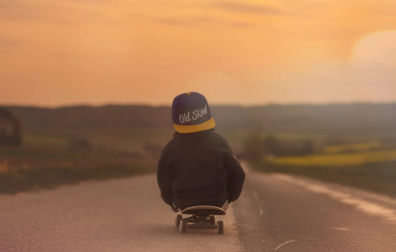 Фото обои Skateboard, Road, Child, Mood