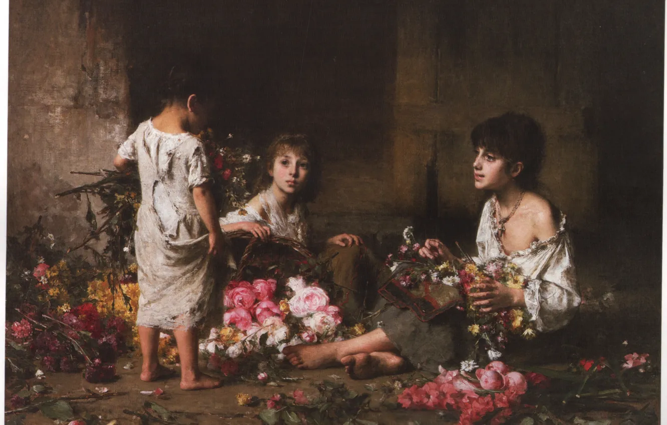 Фото обои цветы, дети, HARLAMOFF, THE FLOWER GIRLS