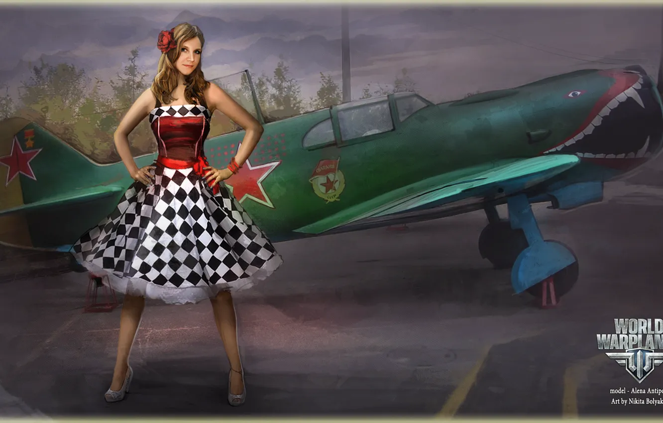 Фото обои девушка, самолет, звезда, girl, aviation, авиа, MMO, Wargaming.net