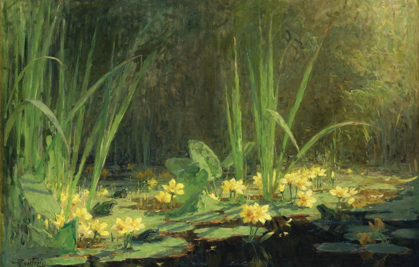 Фото обои пейзаж, картина, 1908, Пьер Эжен Монтезин, Pierre-Eugene Montezin, Пруд с лягушками