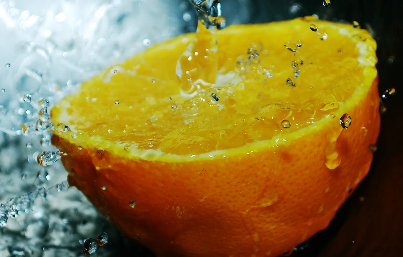 Фото обои вода, капли, оранжевый, апельсин