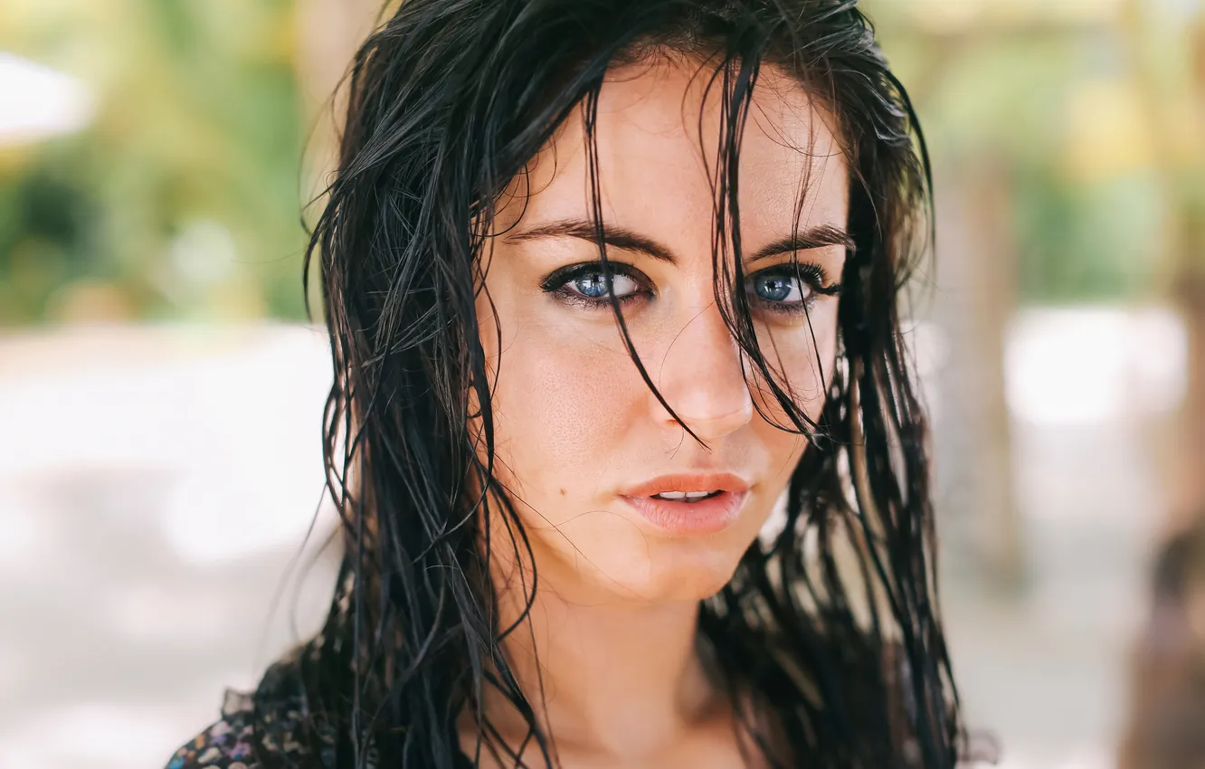 Фото обои портрет, боке, синеглазая, Beachy girl