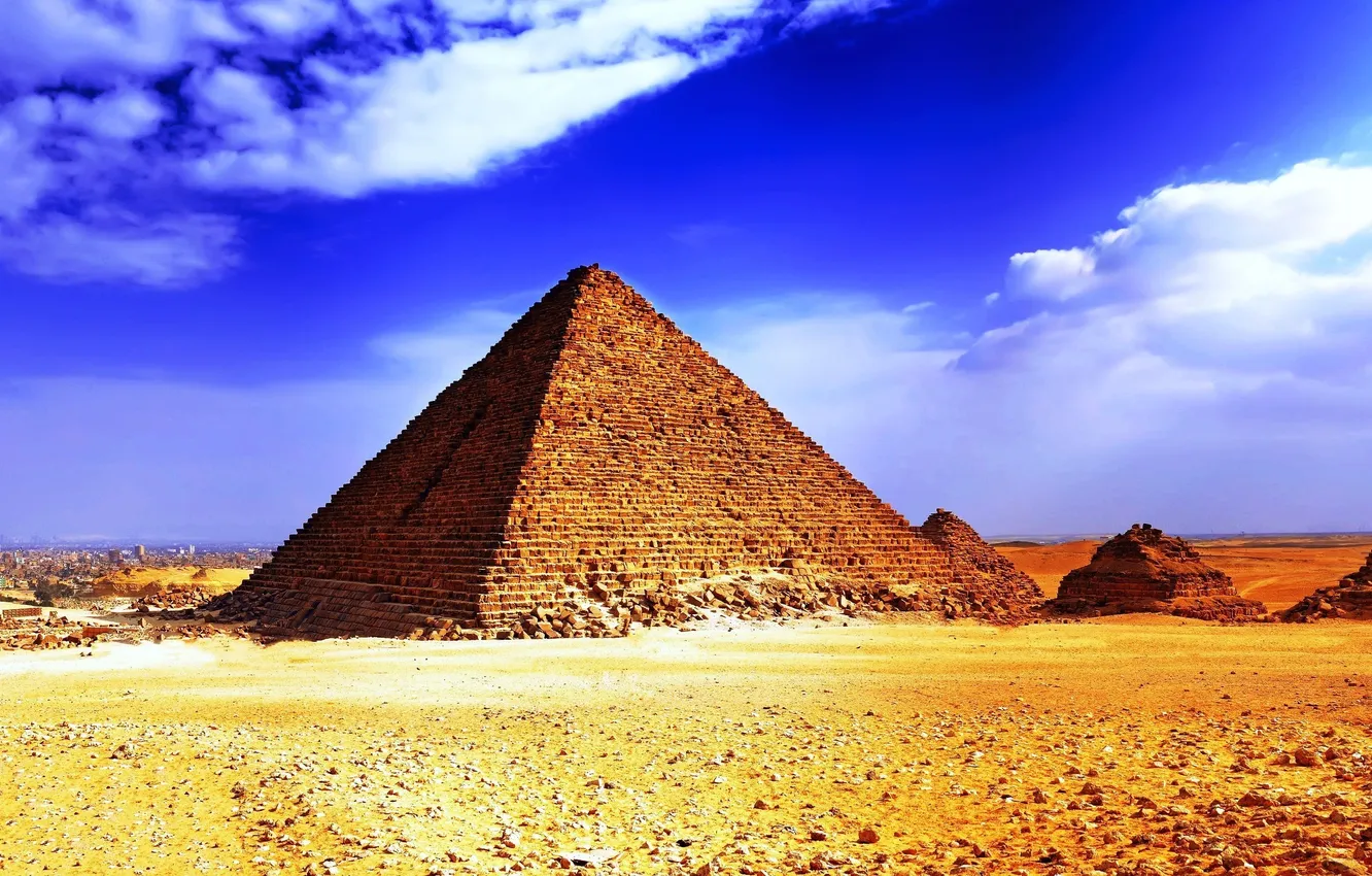 Фото обои песок, солнце, пустыня, жара, пирамиды, египет
