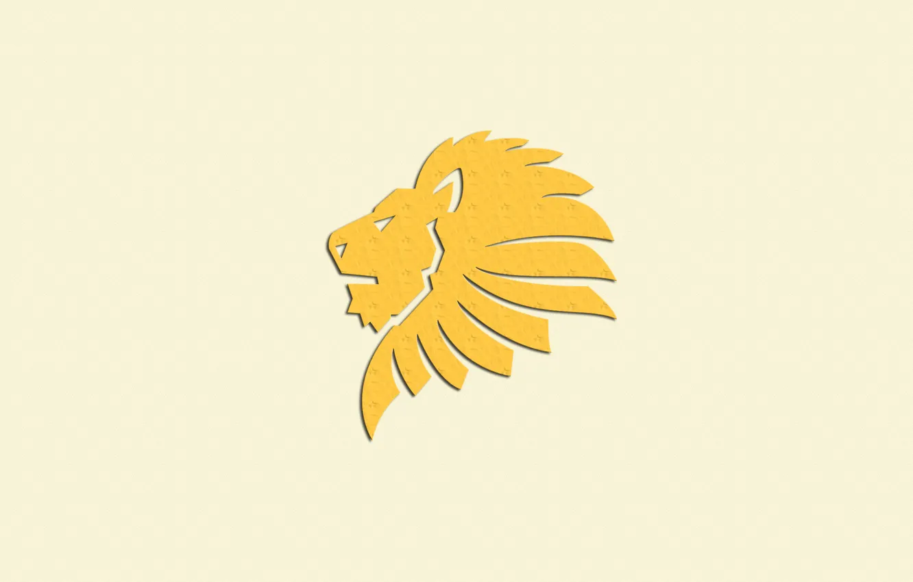 Фото обои желтый, минимализм, лев, голова, светлый фон, lion, король