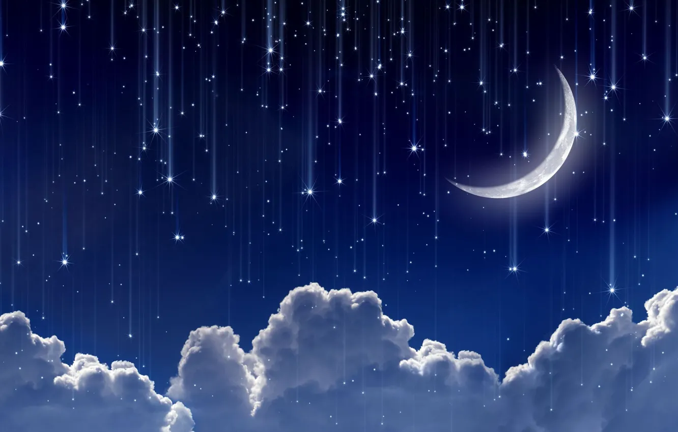 Фото обои небо, космос, звезды, облака, ночь, сияние, фон, widescreen