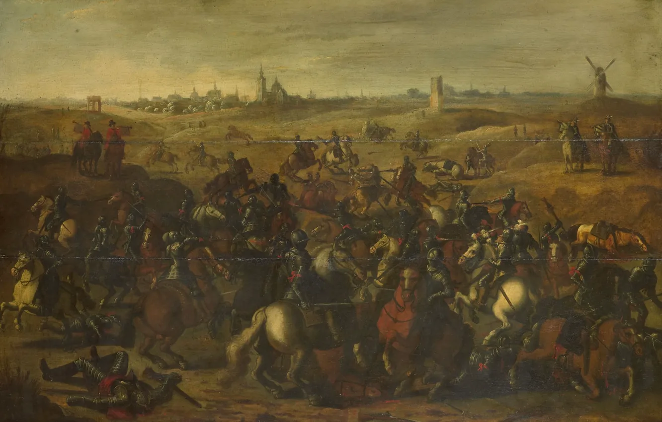 Фото обои масло, картина, 1650, Себастьян Вранкс, Sebastiaan Vrancx, в Фюгтовой пустоши, Сражение между Бреоте и Леккербеетье