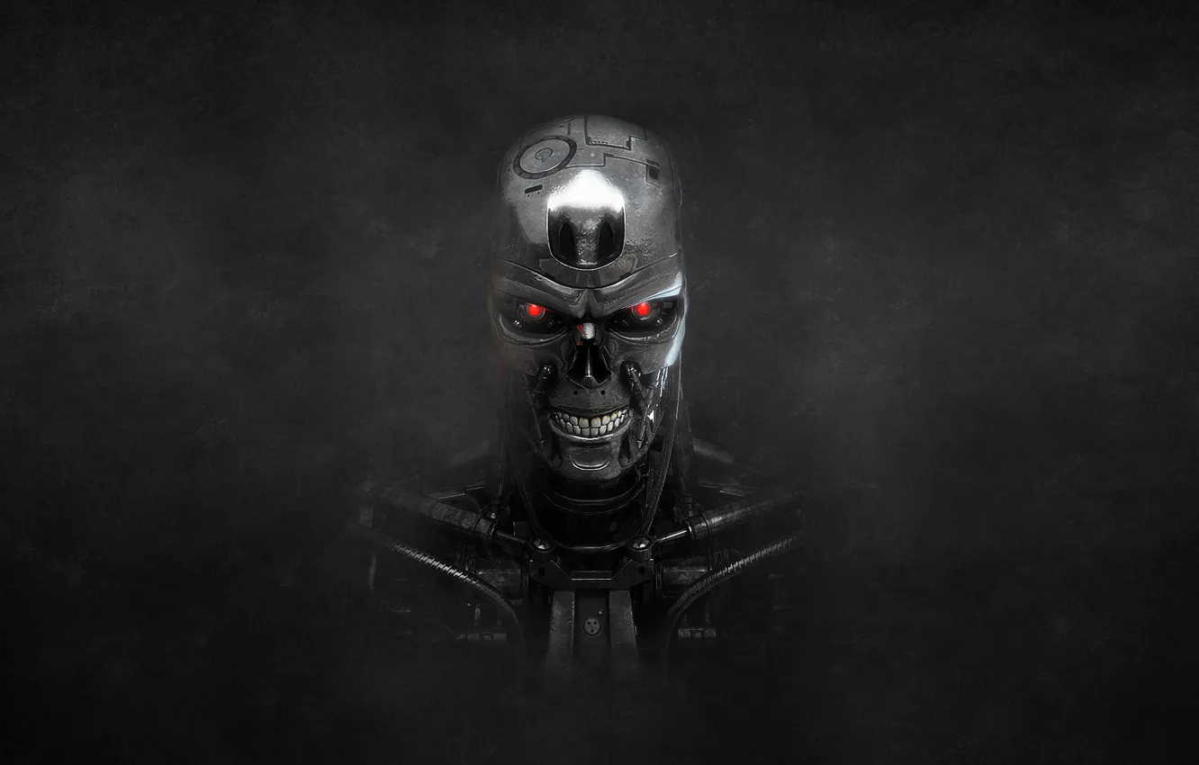 Фото обои темный фон, череп, робот, терминатор, скелет, terminator