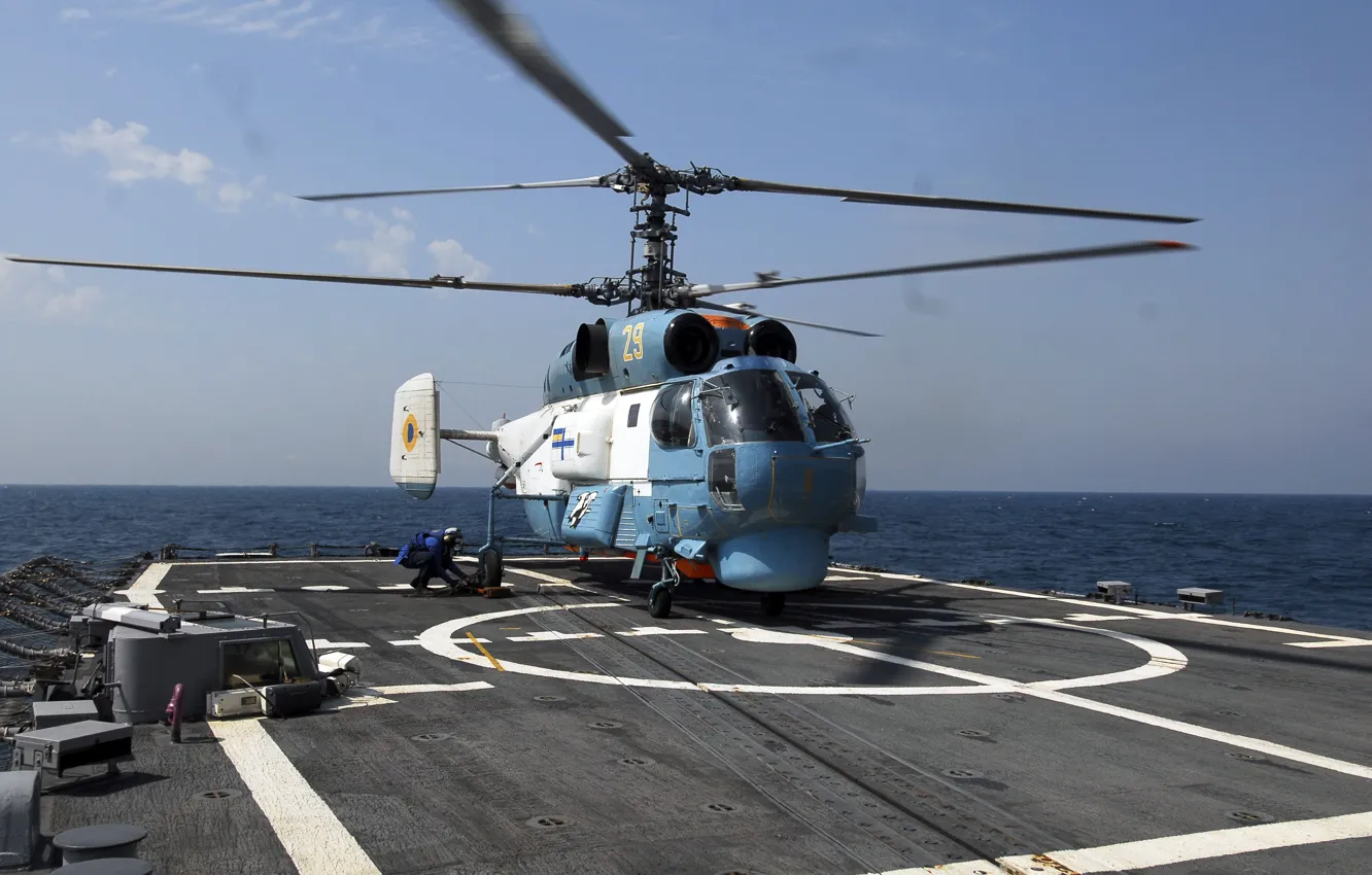Фото обои Вертолет, Украина, Флот, Ка-27, Ка-27ПС, ВМСУ, USS Taylor, ВМС Украины