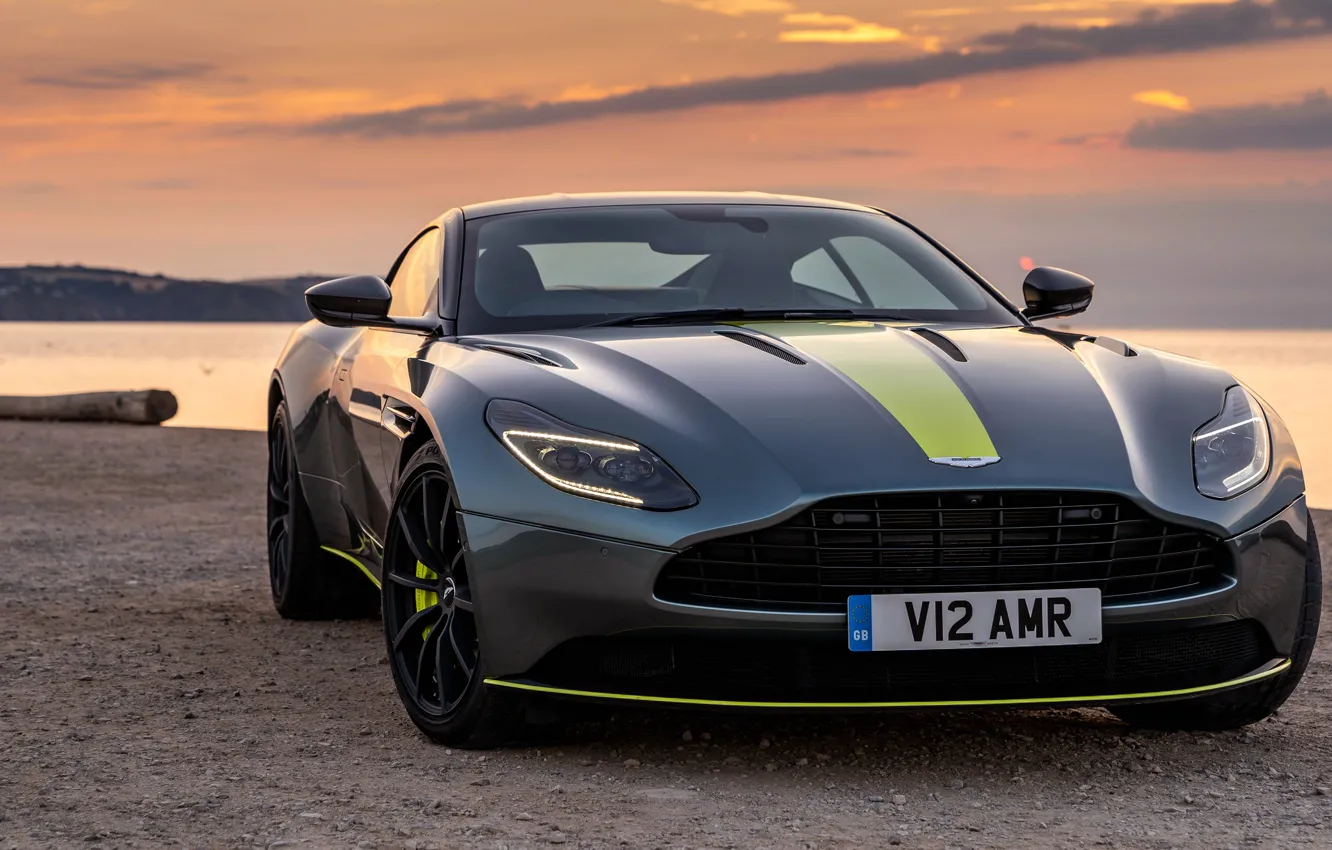Фото обои закат, Aston Martin, вид спереди, 2018, DB11, AMR, Signature Edition