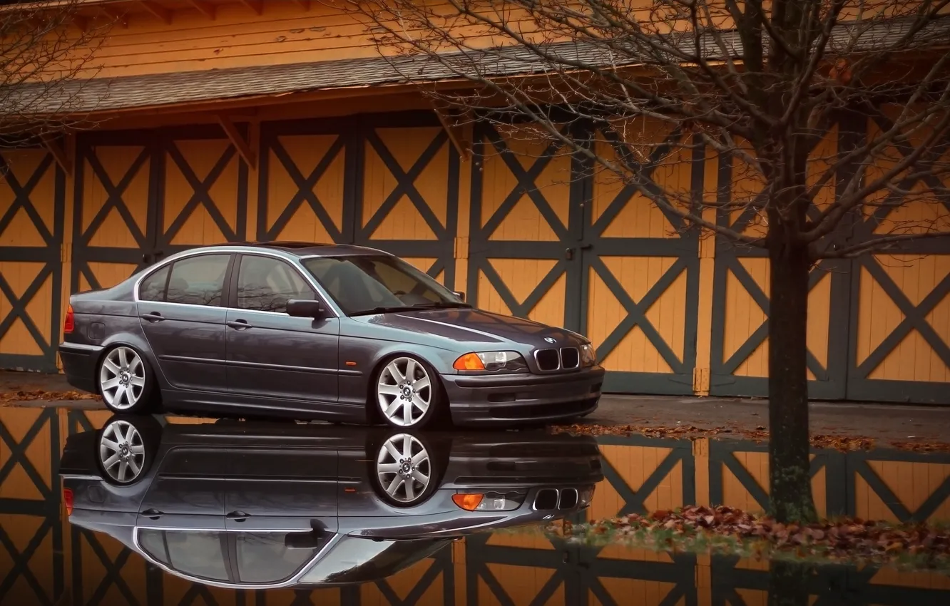 Фото обои отражение, бмв, BMW, лужа, серая, E46, 3 серия, 325