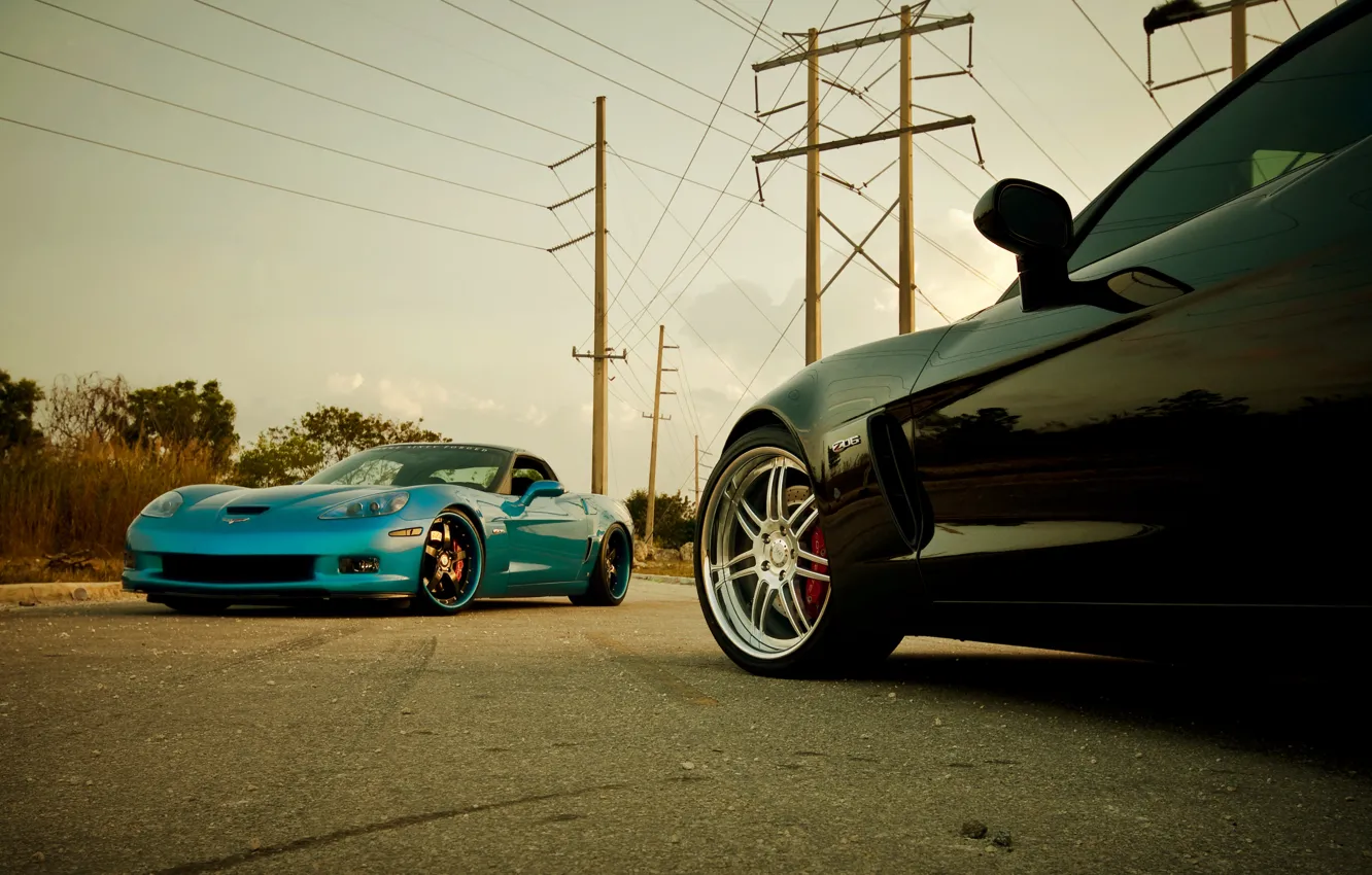 Фото обои синий, чёрный, Z06, Corvette, Chevrolet, шевроле, black, blue