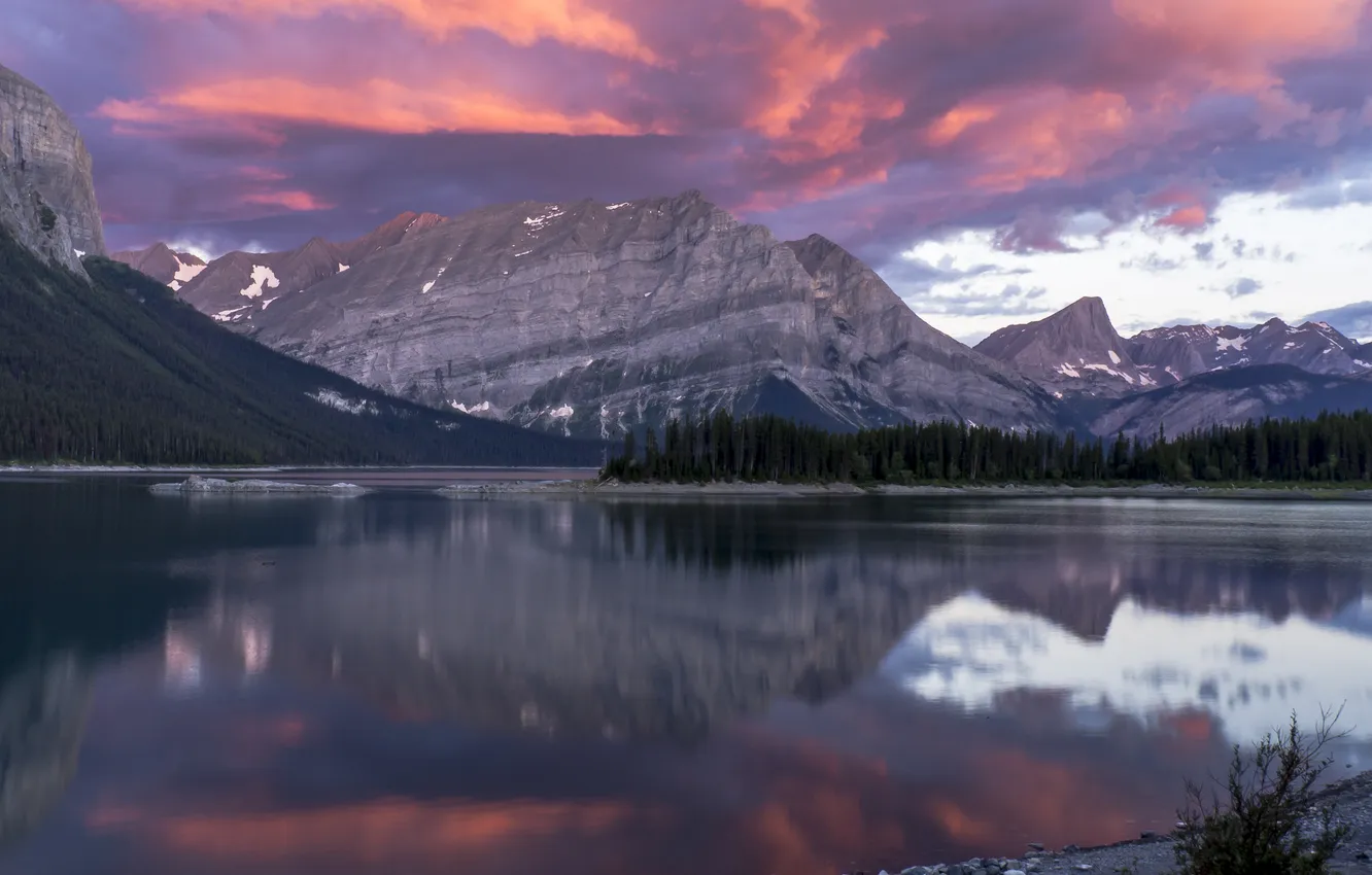 Фото обои закат, горы, озеро