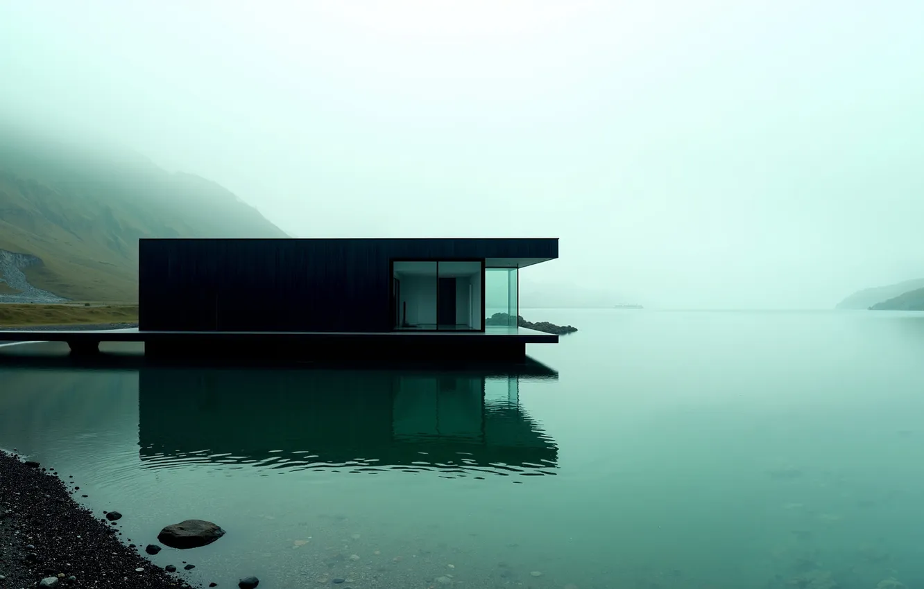 Фото обои mountain, mist, Lake, Architecture