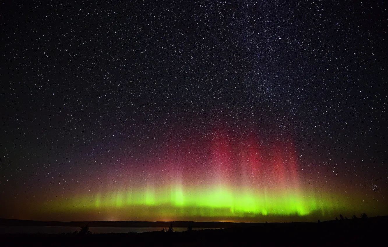 Фото обои звезды, ночь, северное сияние, Aurora Borealis