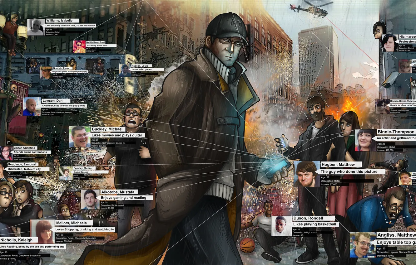 Фото обои fan art, Watch Dogs, Aiden Pearce, hacking