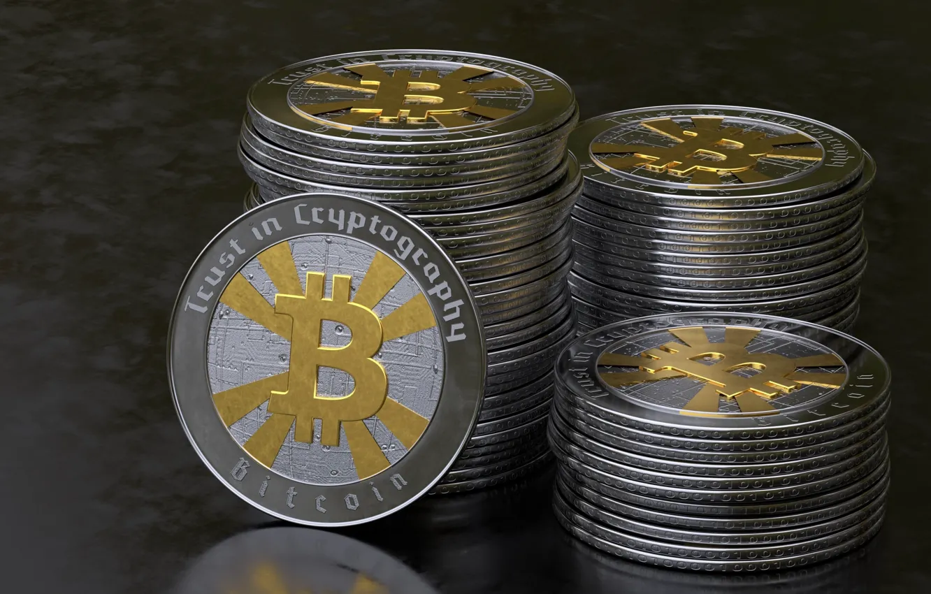 Фото обои макро, монеты, bitcoin, биткойн