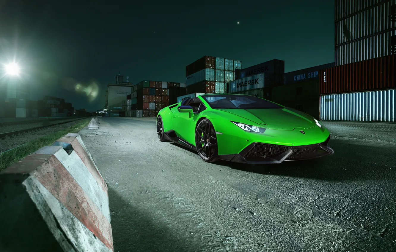 Фото обои машина, свет, Lamborghini, капот, фонарь, зеленая, Spyder, передок