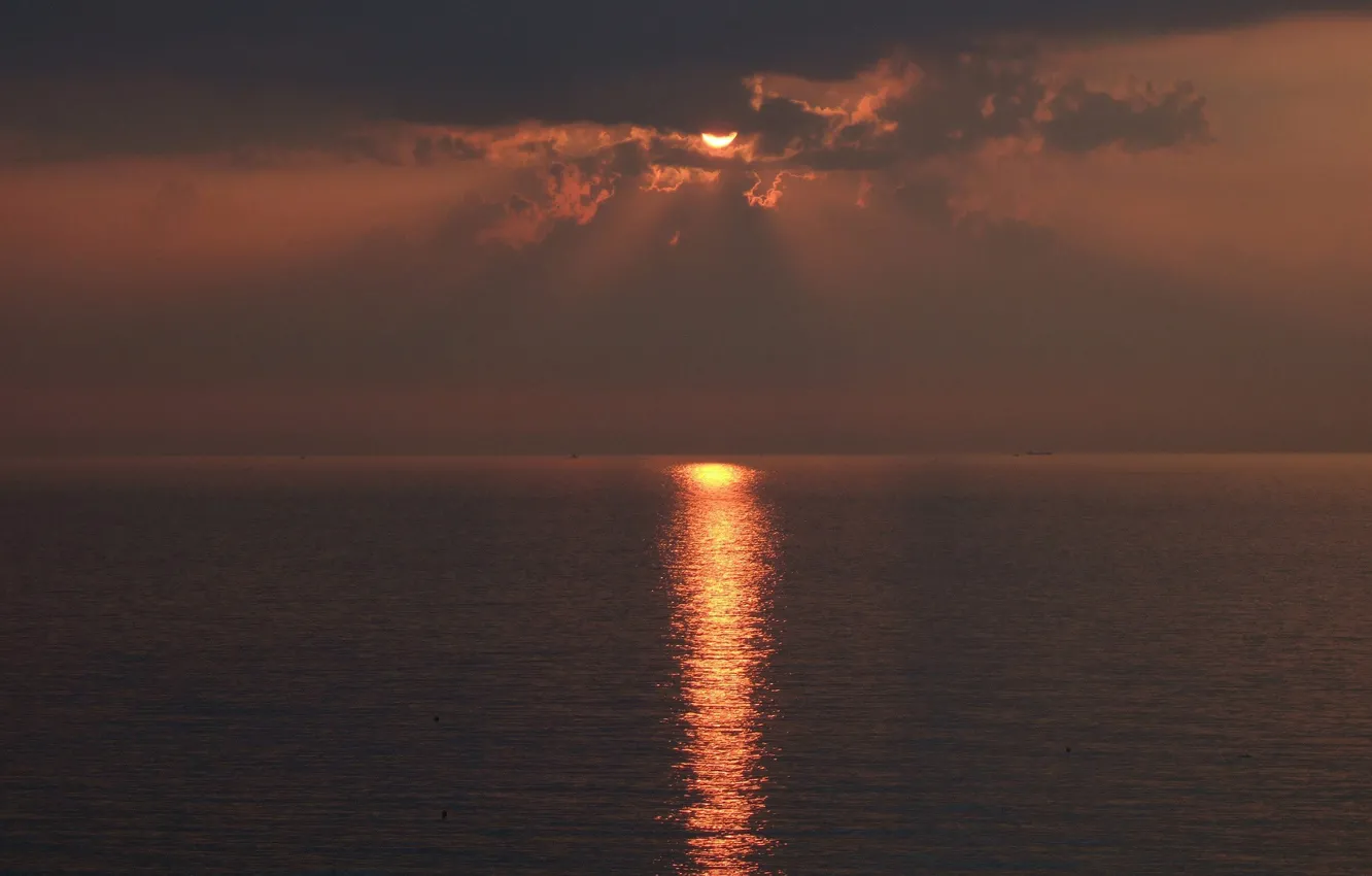 Фото обои море, солнце, закат, вечер, солнечная дорожка