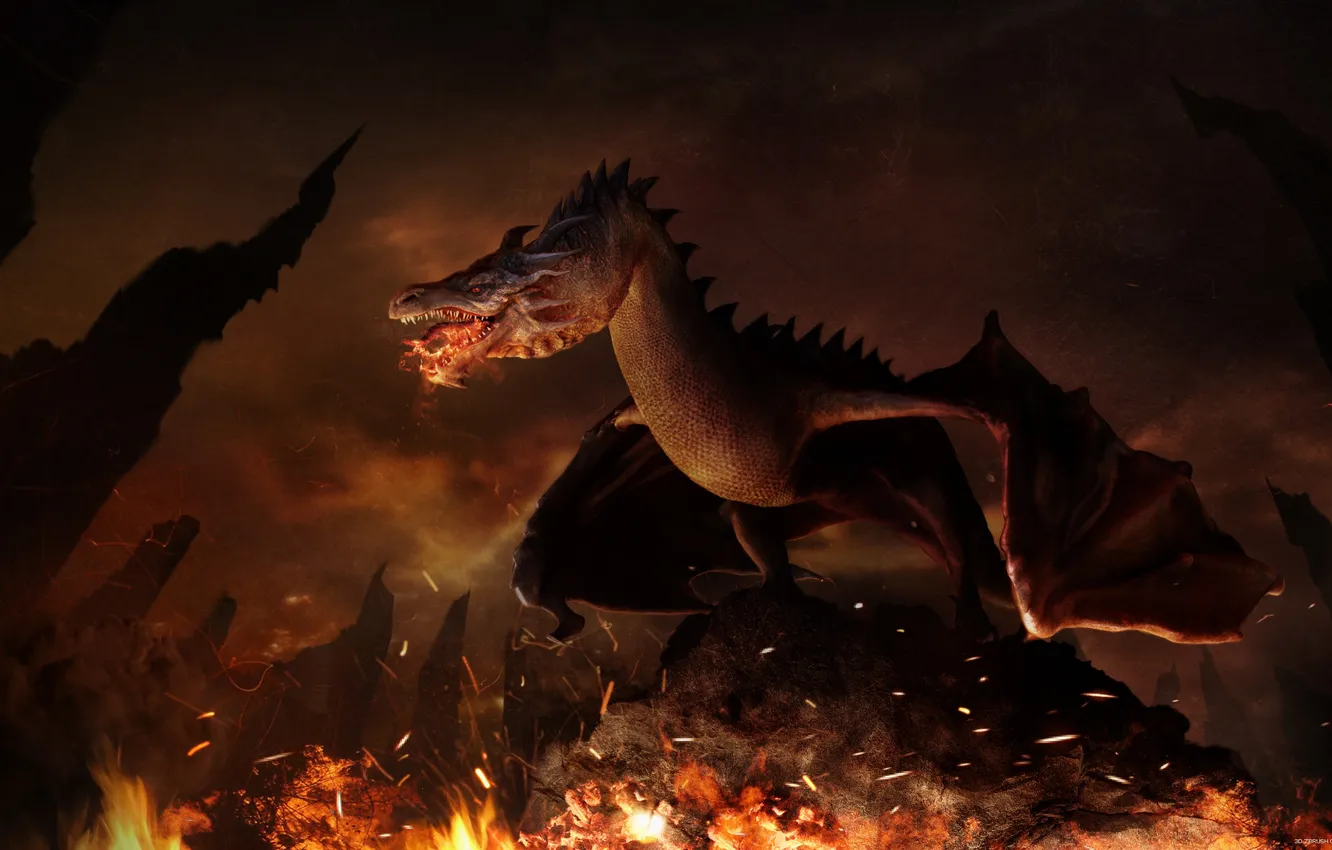 Фото обои fire, dragon, reptile