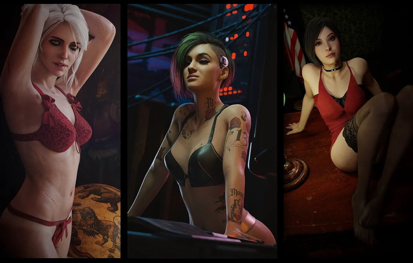 Фото обои the witcher, game, erotic, cyberpunk 2077, ada wong, ciri, cirilla, residen evil