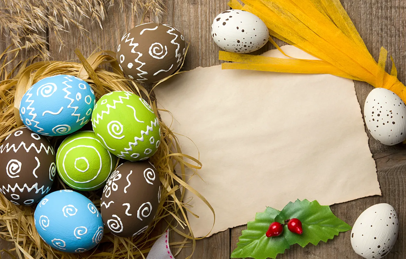 Фото обои Пасха, гнездо, happy, flowers, spring, Easter, eggs, decoration
