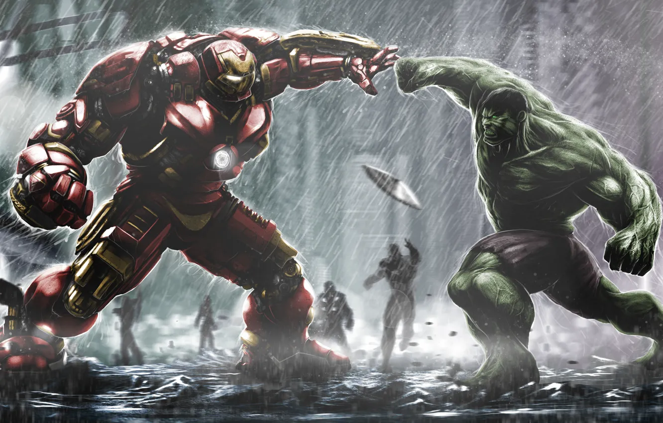 Фото обои броня, hulk, iron man, tony stark, Avengers: Age of Ultron, hulkbuster, bruce banner