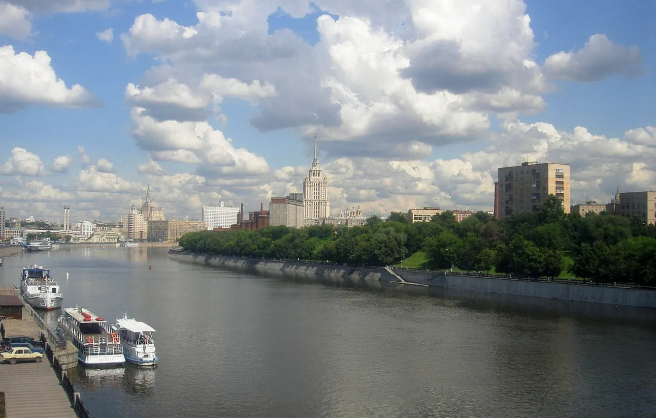 Фото обои Река, Москва, Высотки
