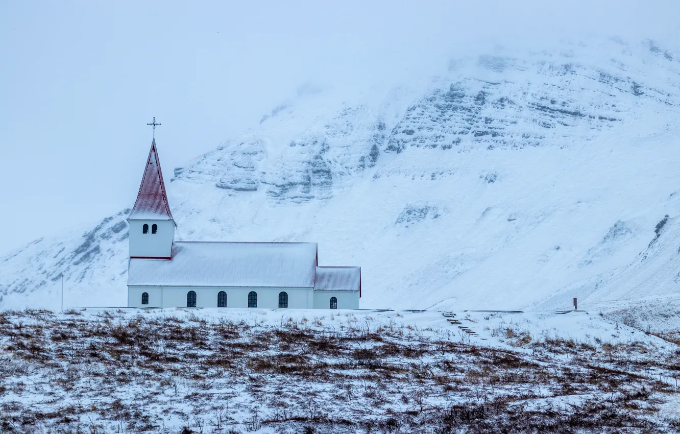 Фото обои зима, снег, Исландия, Вик