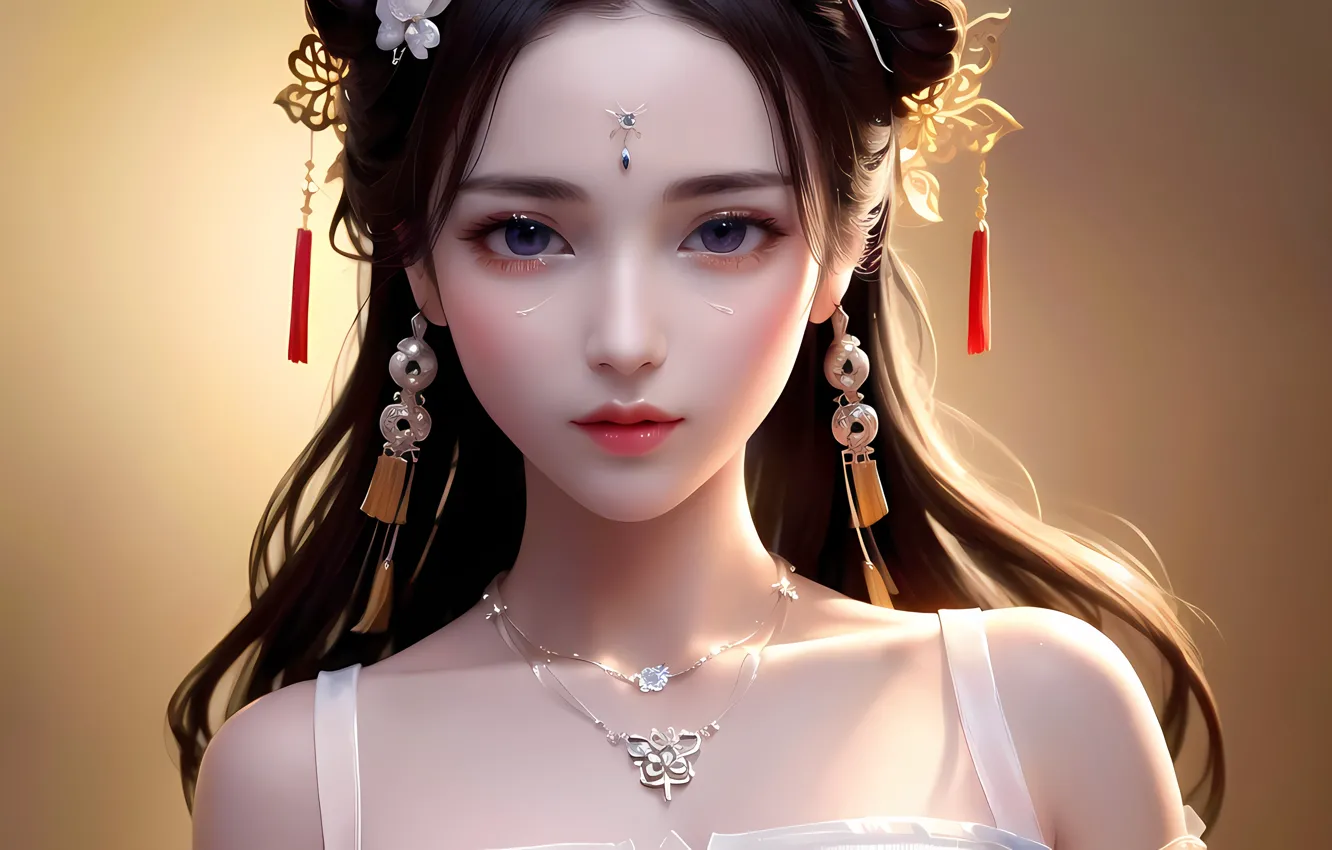 Фото обои портрет, красавица, азиатка, beauty, боке, asian, digital art, portrait