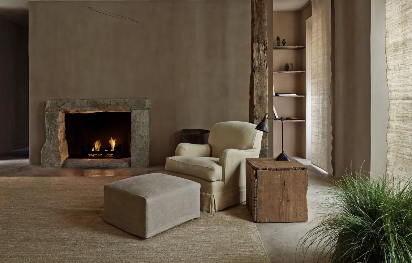 Фото обои TriBeCa Penthouse, стиль, интерьер, Axel Vervoordt, кресло, камин, дизайн