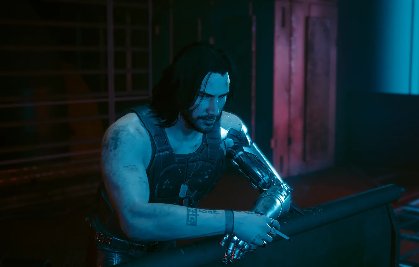Фото обои курение, smoking, киберпанк, Киберпанк 2077, Cyberpunk 2077, Киану Ривз, Cyberpunk, Джонни Сильверхэнд