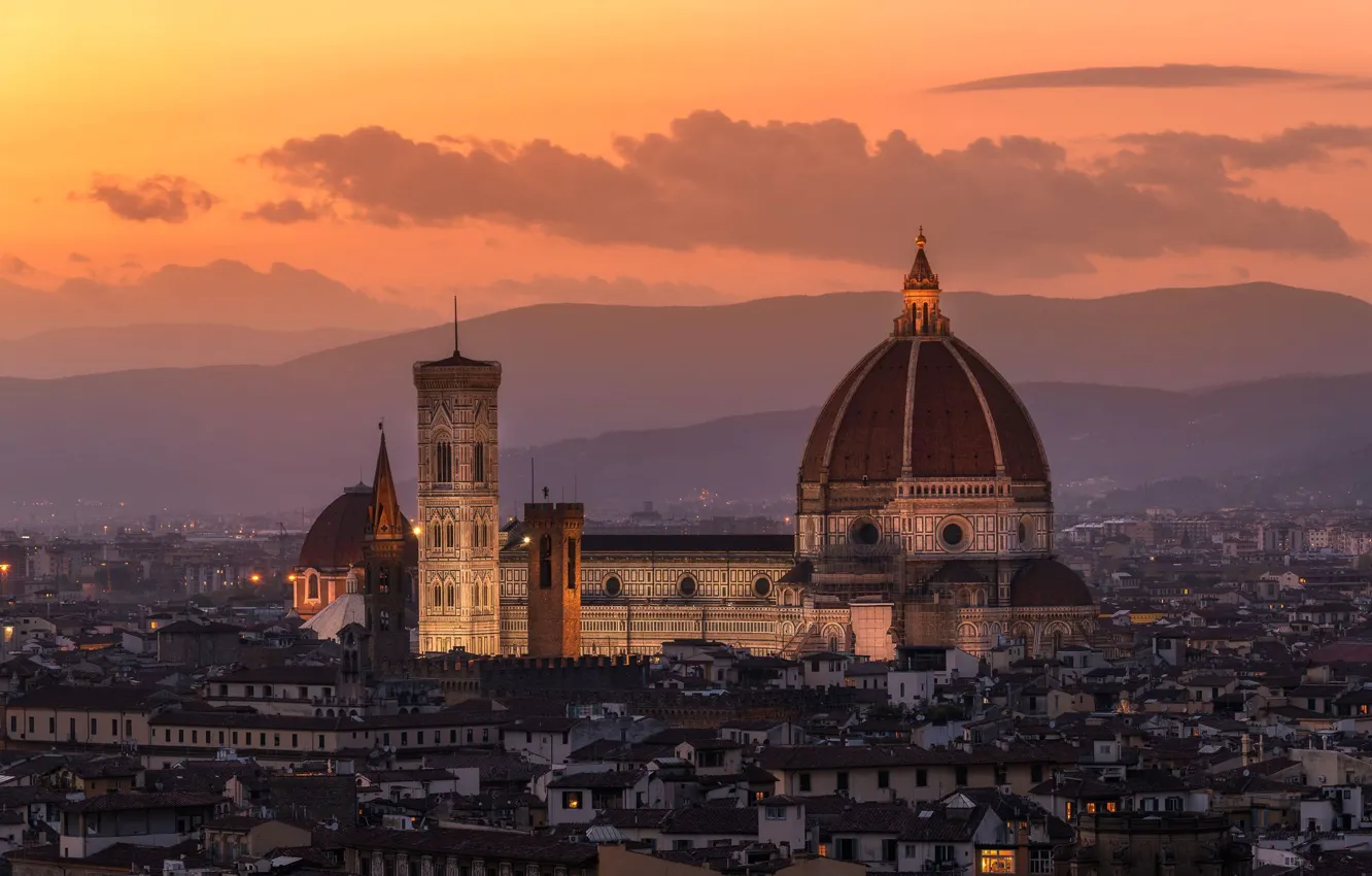 Фото обои вечер, Италия, панорама, собор, Флоренция, Санта-Мария-дель-Фьоре