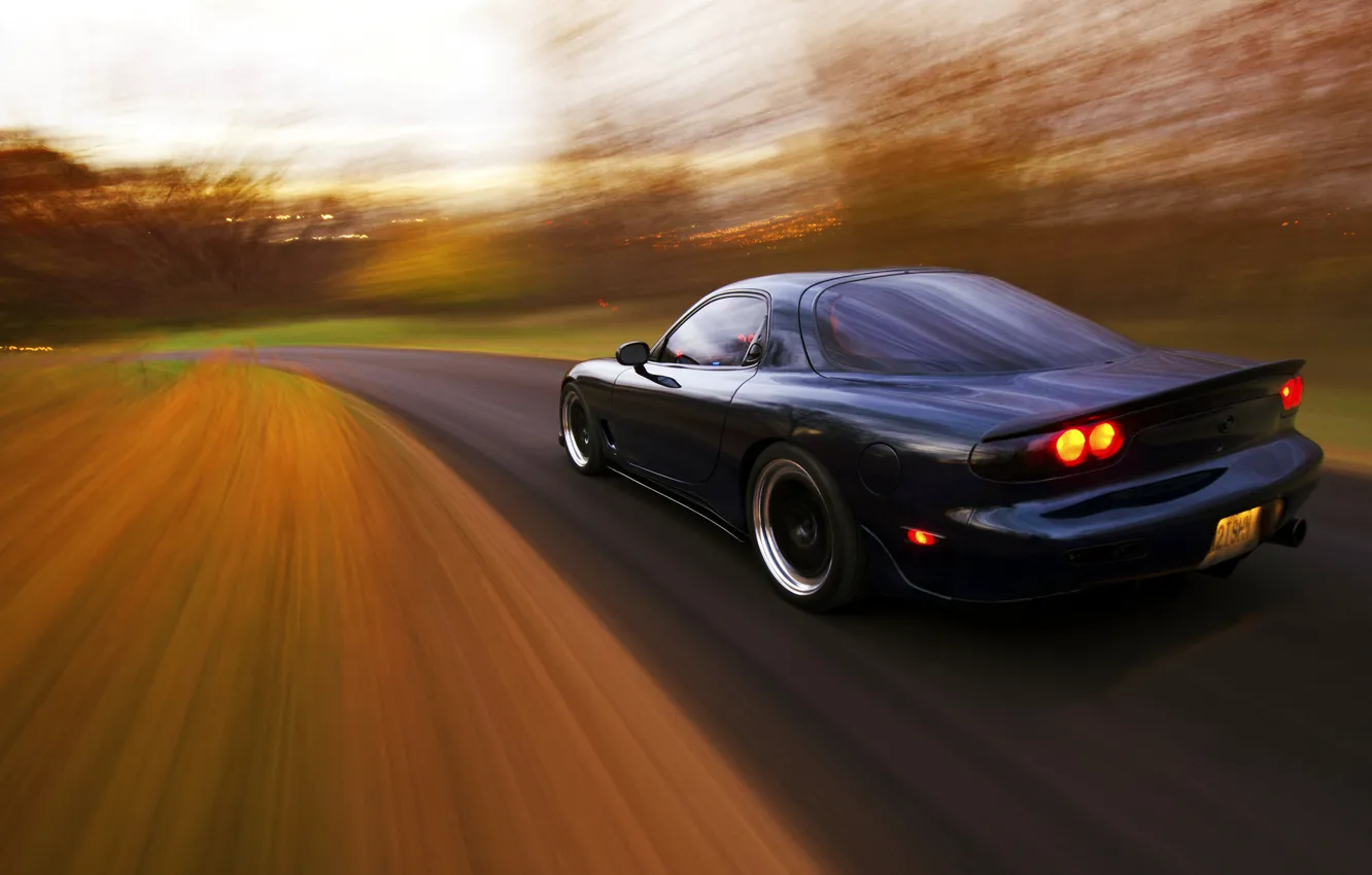 Фото обои дорога, скорость, Mazda, rear, мазда, RX-7, в движение