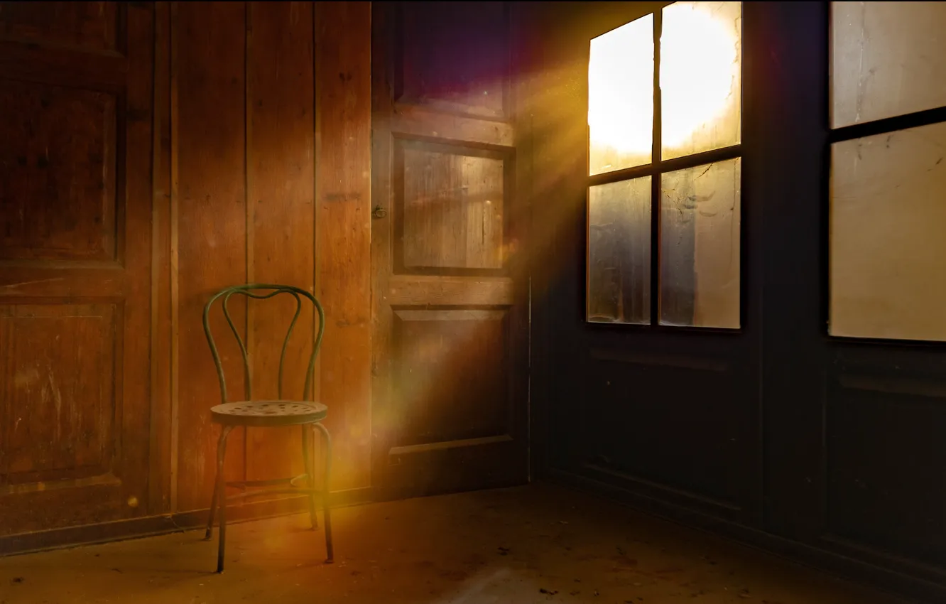 Фото обои свет, окно, стул
