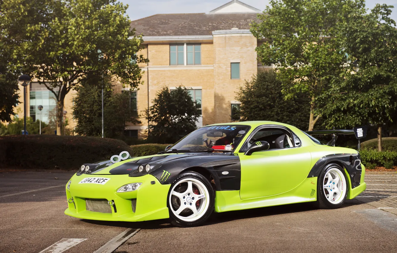 Фото обои green, тюнинг, профиль, Mazda, зеленая, мазда, RX7, Drift Car
