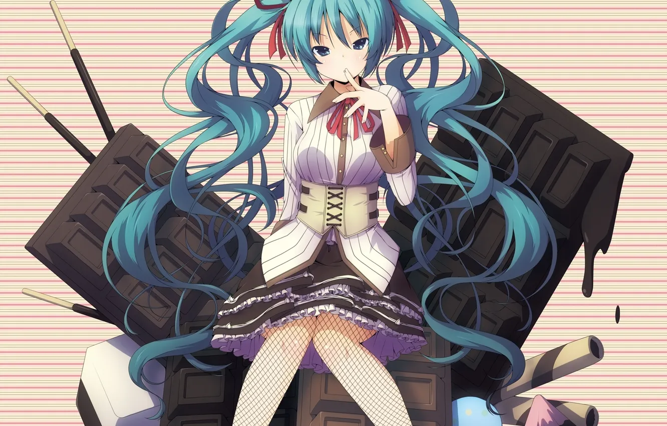 Фото обои девушка, шоколад, арт, сладости, Hatsune Miku, Vocaloid, Вокалоид, Yuzuki Kei