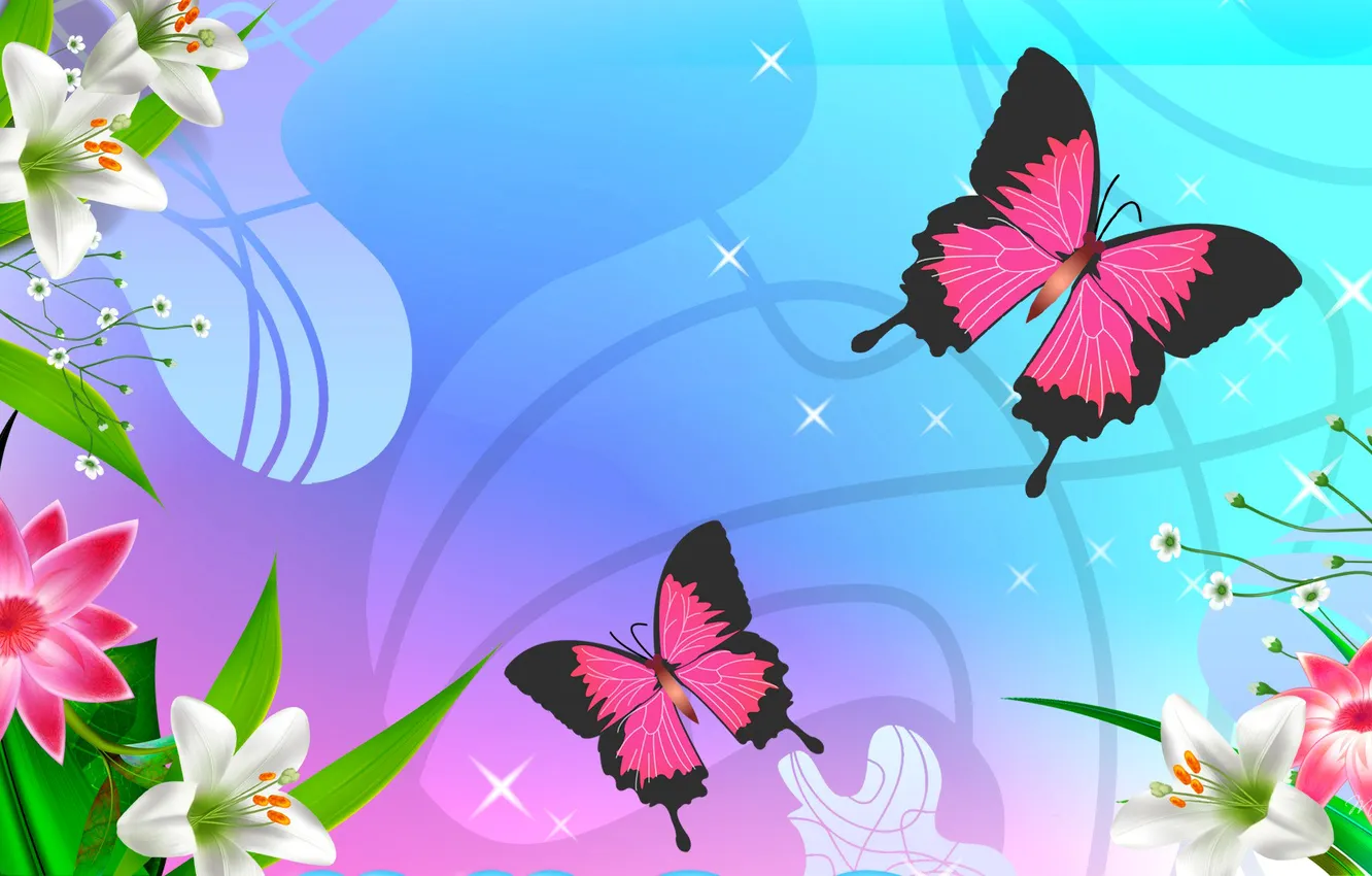 Фото обои цветы, природа, бабочка, вектор, мотылек