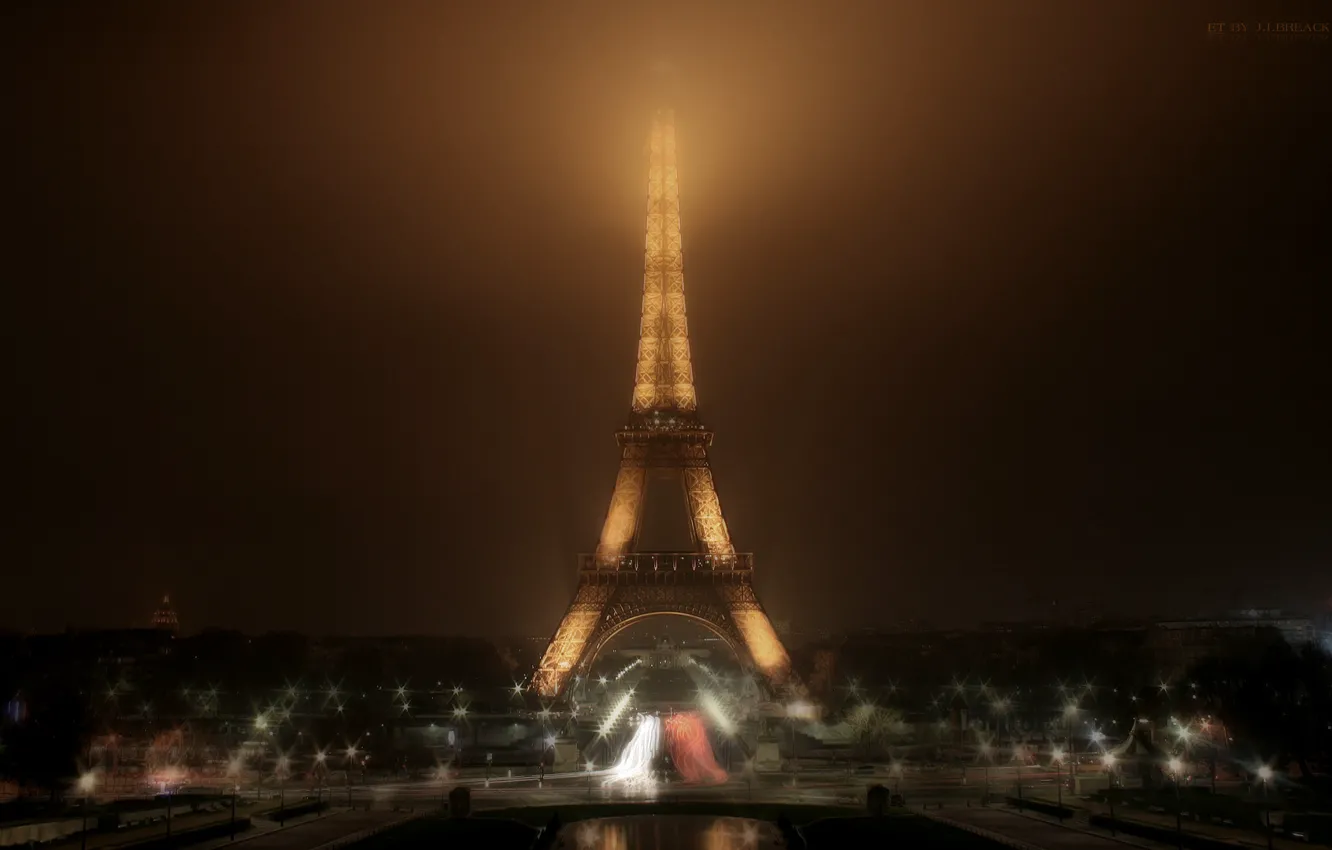 Фото обои ночь, город, фото, башня, париж, обработка, Paris, картинка