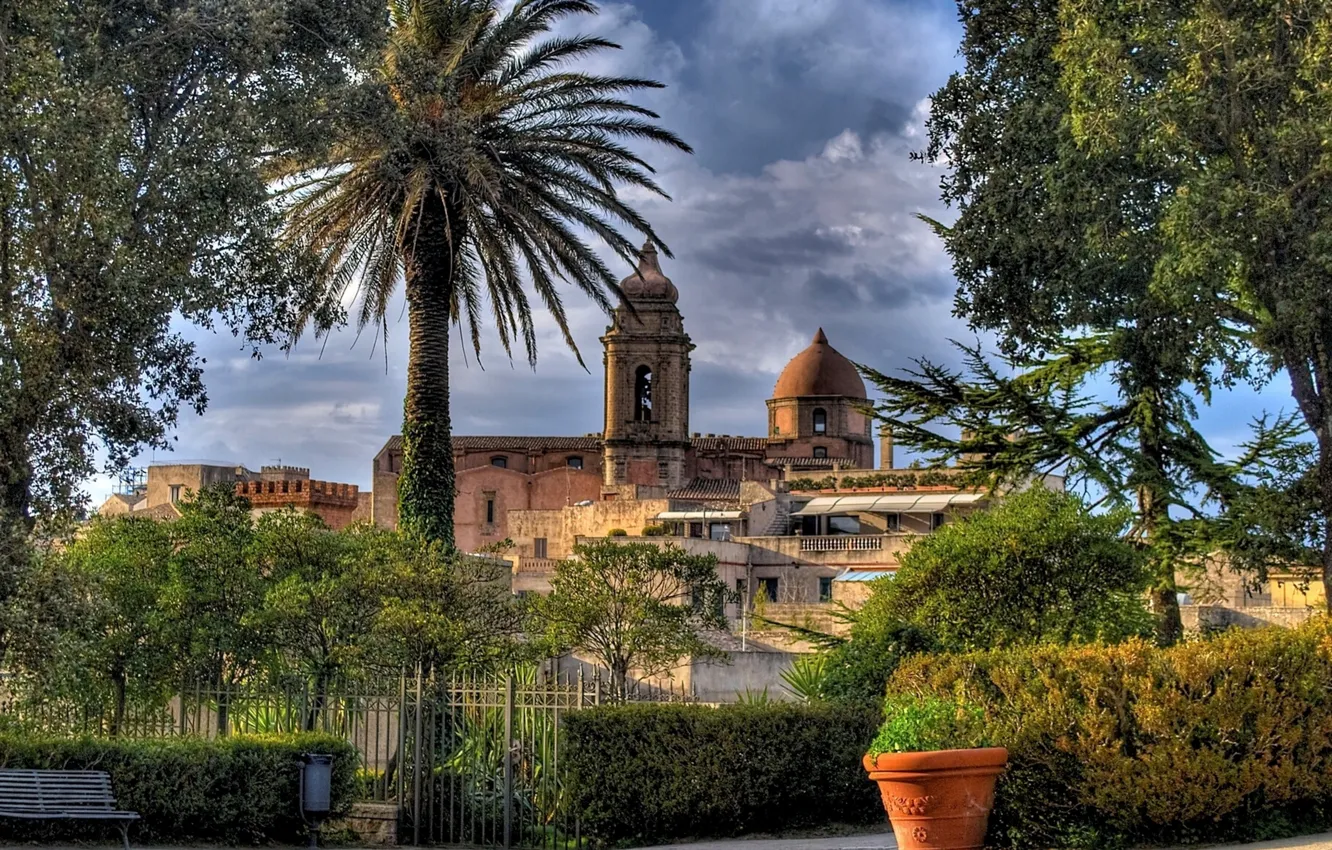 Фото обои trees, italy, sicily, church San Giuliano