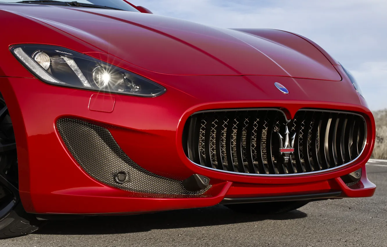 Фото обои Maserati, Лого, Решетка, Фары, Передок, Grancabrio