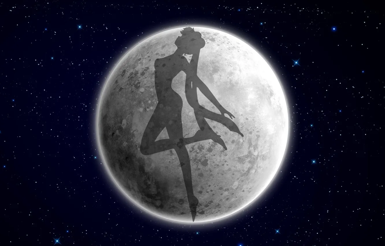 Фото обои небо, девушка, луна, ноги, аниме, прическа, мультсериал, банты