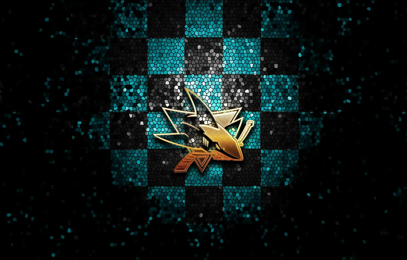 Фото обои wallpaper, sport, logo, San Jose Sharks, NHL, hockey, glitter, checkered