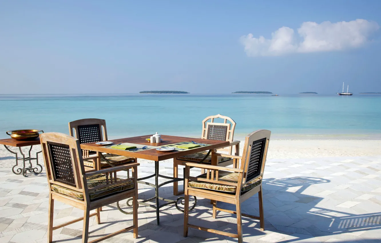 Фото обои beach, ocean, view, picnic, white sand, lagoon, dining