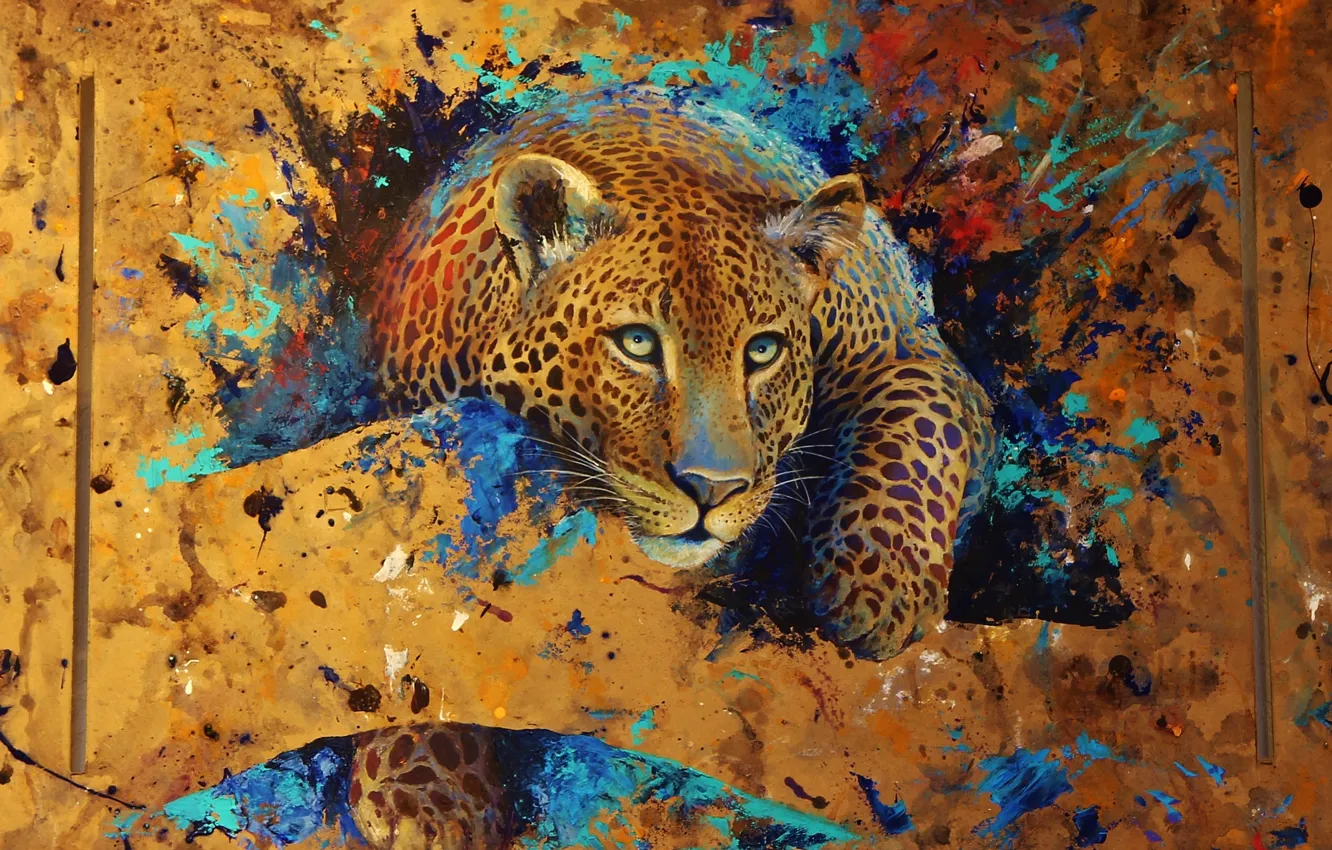Фото обои абстракция, краски, рисунок, хищник, арт, леопард