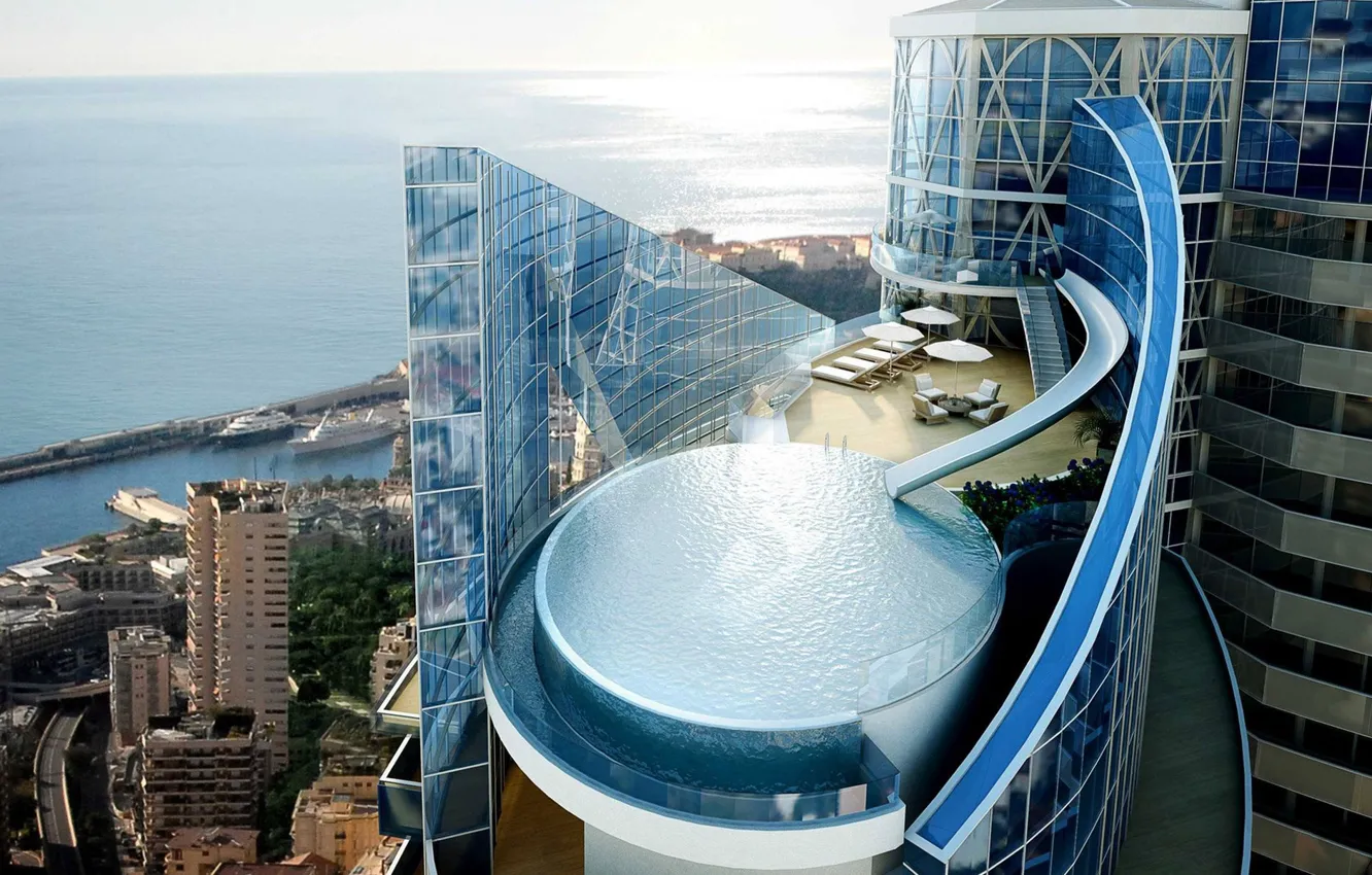 Фото обои море, бассейн, отель, Monaco, Odeon Tower
