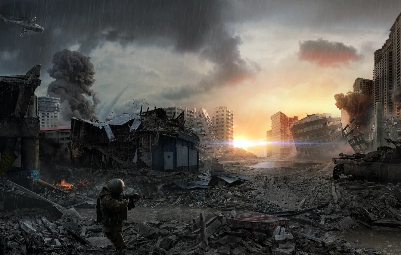 Фото обои город, война, развалины
