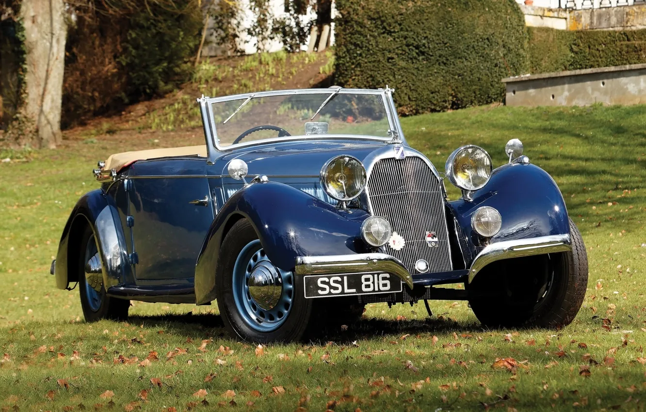 Фото обои трава, синий, ретро, передок, 1938, Cabriolet, красивая машина, T23